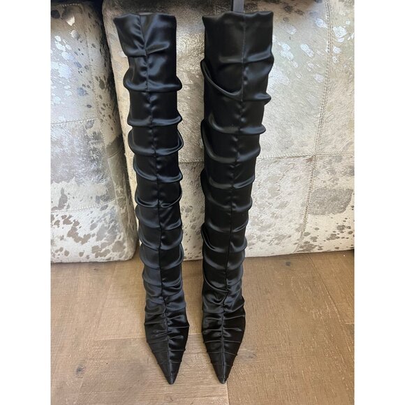 NEW Stuart WEITZMAN Strt Ruched 100 Satin Knee-High Boot in black Size 6 - Picture 8 of 12